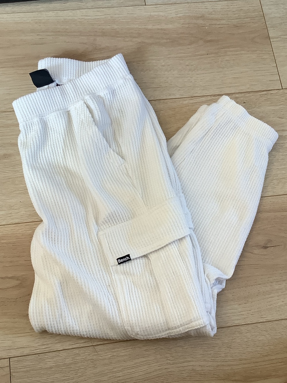 Bench White Ribbed Cargo Sweatpants